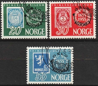 FRIMÆRKER NORGE | 1955 - AFA 407-409 - OLSO-NORWEX - i komplet sæt - Stemplet